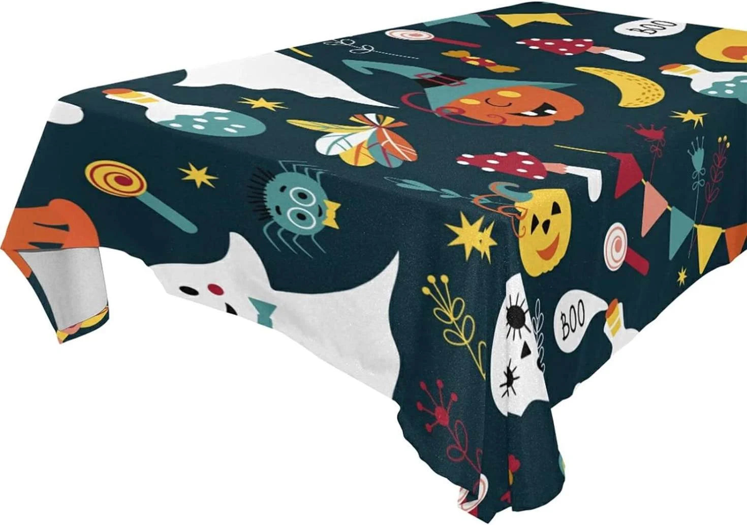 60x90 Halloween Ghost Tablecloth, Waterproof Washable Polyester Square Table Cover Durable Tablecloth for Kitchen Dining Table Party Decor