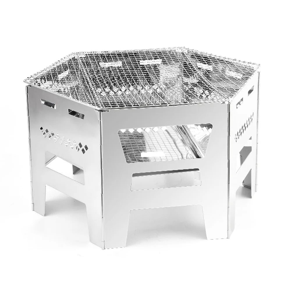 Walmeck Foldable BBQ Grill Portable Charcoal Grill Stainless Steel Wood Burning Stove for Camping