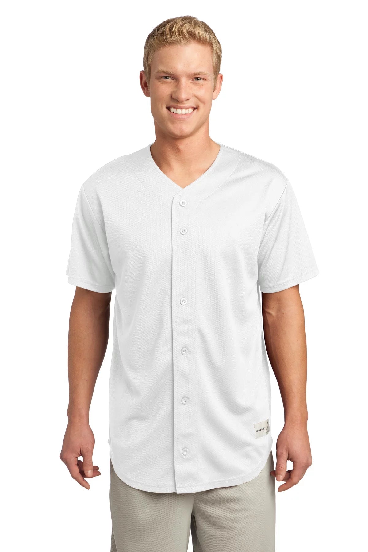 Sport-Tek PosiCharge Tough Mesh Full Button Jersey-S (White)