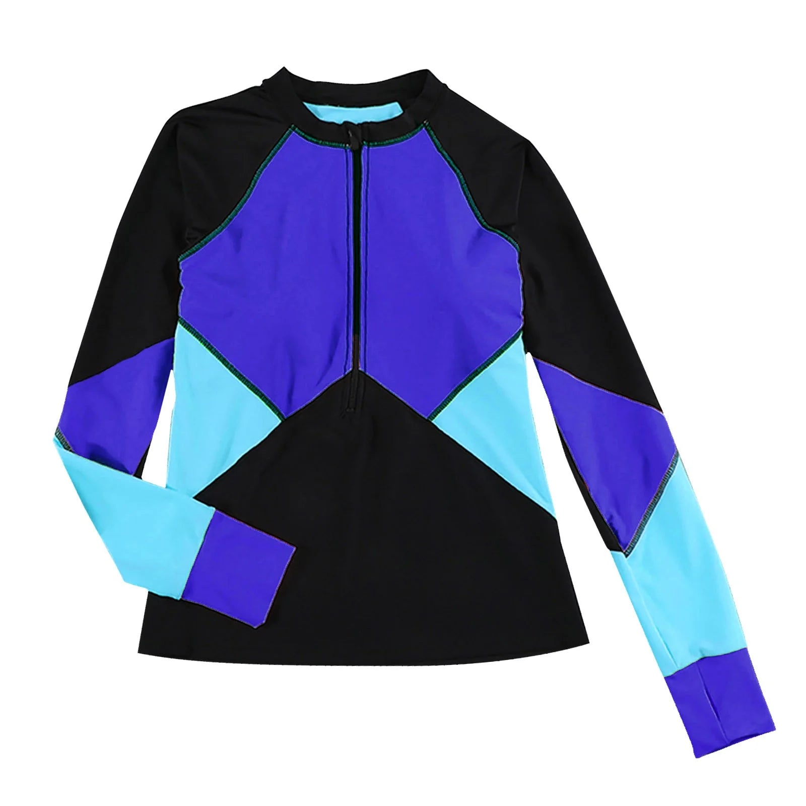 WEAIXIMIUNG Tankini Swimsuits for Women with Shorts Sunflower Ladies Beach Surfing Top Long Sleeve Zipper Quick Dry with Chest Pad Sport Contrasting Color Conservative Swimsuit Top Dark Blue L