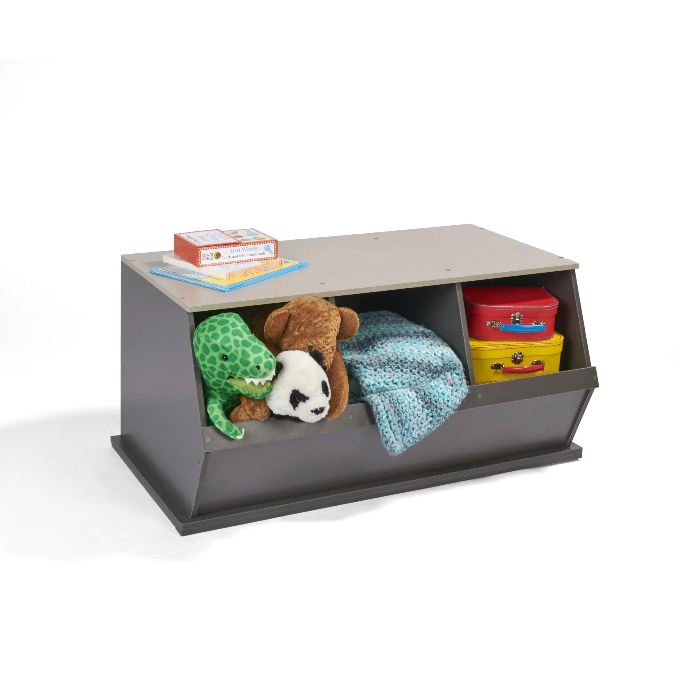 Badger Basket Children's Wood Three Bin Stackable Storage Cubby 5.2 Cu ft.- Charcoal/Gray