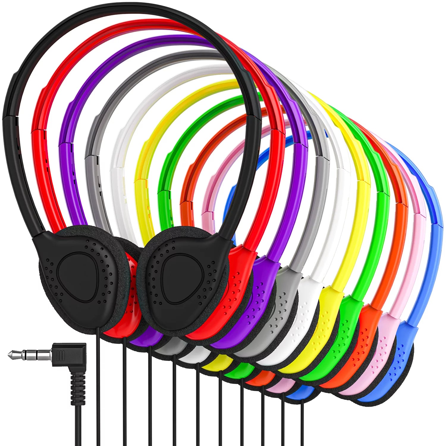 Kids Headphones Bulk 30 Pack for School K-12 Students, Classroom Wired Headphones, Stereo On Ear 3.5mm Jack for Chromebook, Computer, Laptop (Multi Colors)