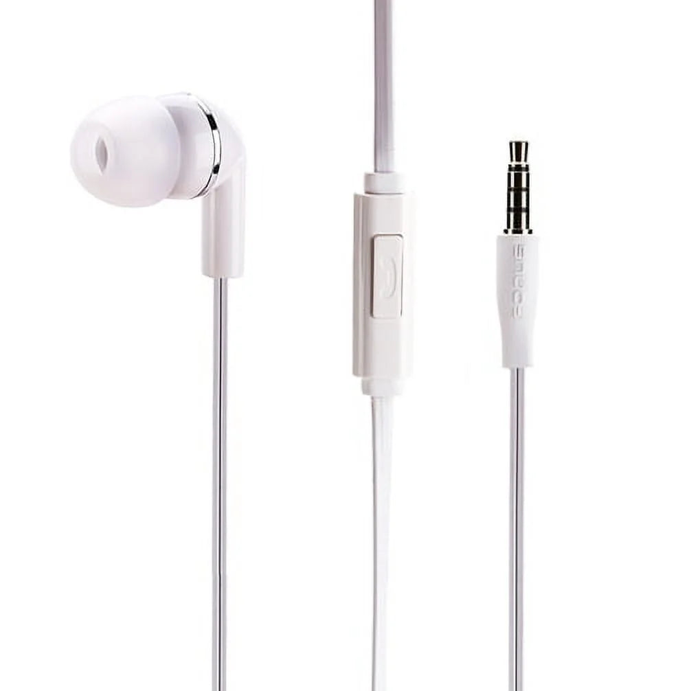 Premium Flat Wired Headset MONO Handsfree Earphone Mic Single Earbud Headphone In-Ear [3.5mm] White 4B for Samsung Galaxy J3 J5 J7, Note 3 4 5 Edge, S5 S6 Edge Edge+ S7 Edge S8 S8+