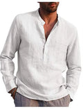 LEZMORE 2022 Men's Long-Sleeved V-Neck Casual Beach Linen Shirt For Men