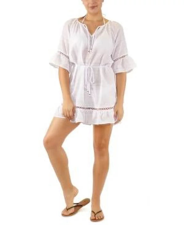 MSRP $34 Miken Juniors' Belted Crochet-Trim Cover-Up White Size Medium