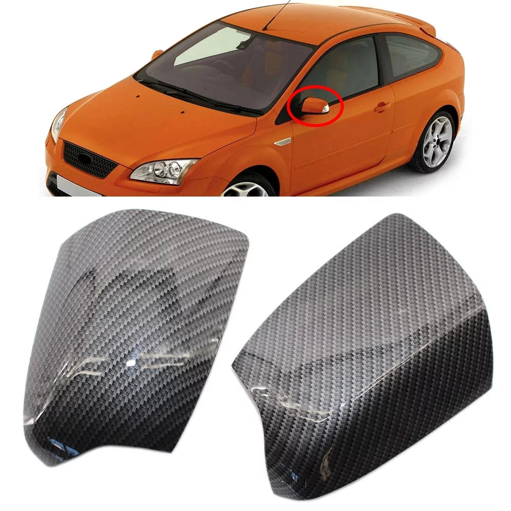 ZS Car Wing Door Mirror Cover Housing Case For Ford Focus MK2 2005 2006 2007 2008 Carbon Fiber Style ABS Rearview Mirrors Cap