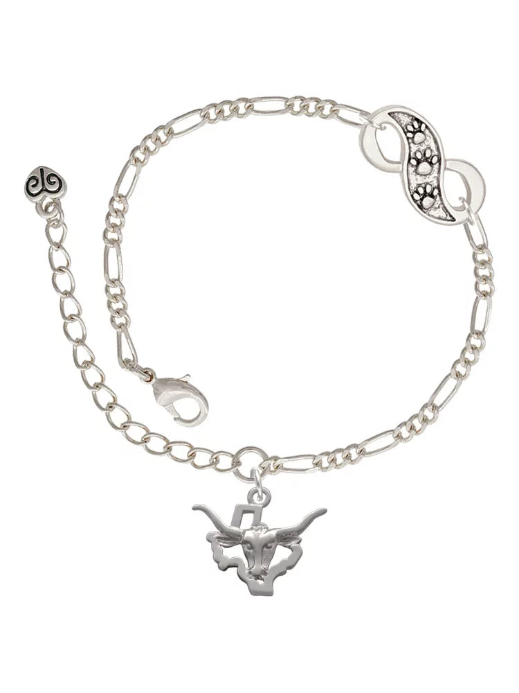 Delight Jewelry Silvertone Longhorn - Texas Silver-tone Paw Infinity Link Chain Bracelet, 6+2 Extender