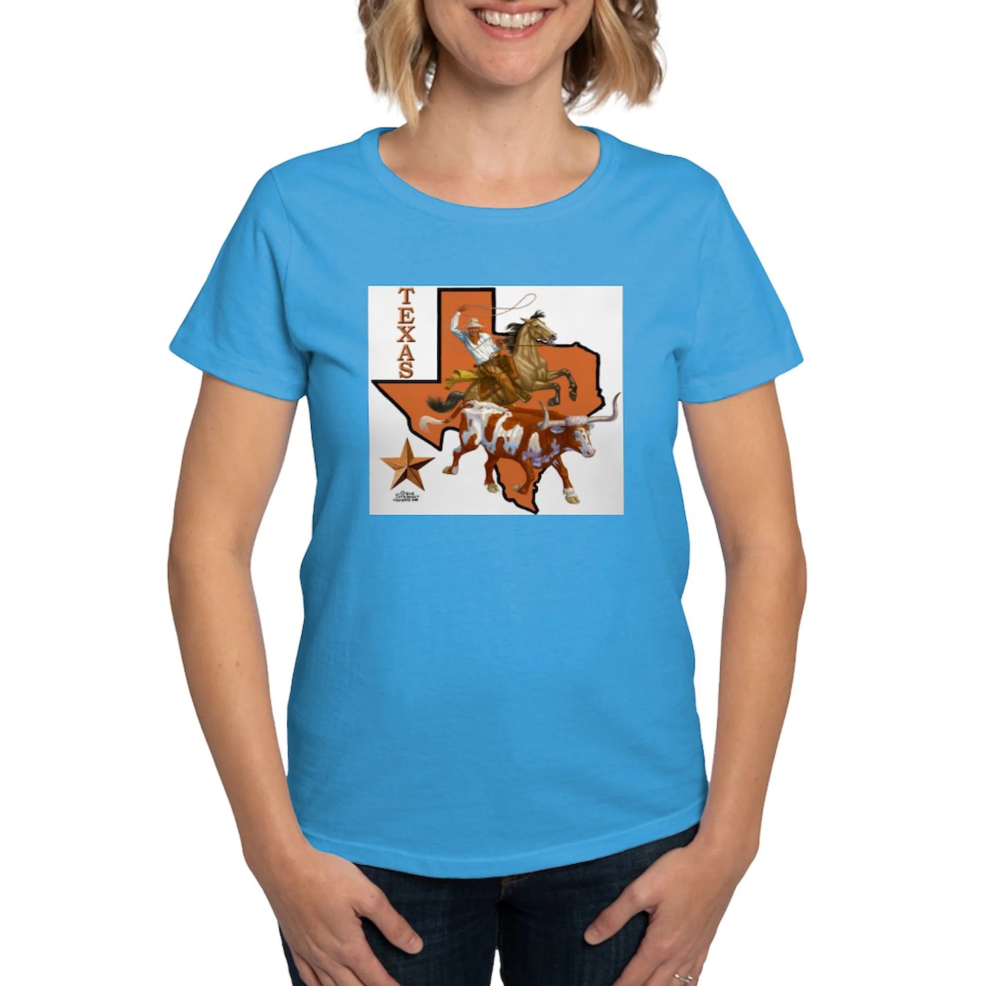 CafePress - Texas Cowboy & Longhorn Ash Grey T Shirt - Women's Traditional Fit Dark T-Shirt