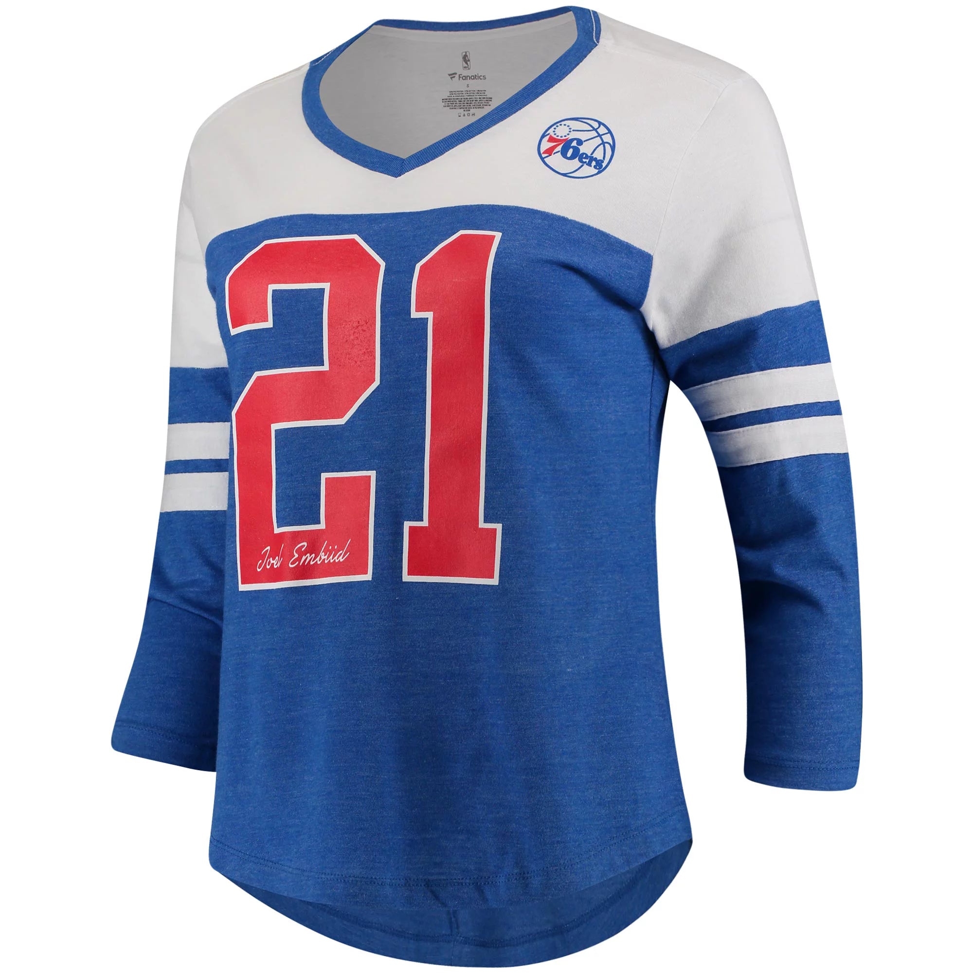 Women's Fanatics Branded Joel Embiid Royal Philadelphia 76ers Starstruck Name & Number Tri-Blend 3/4-Sleeve V-Neck