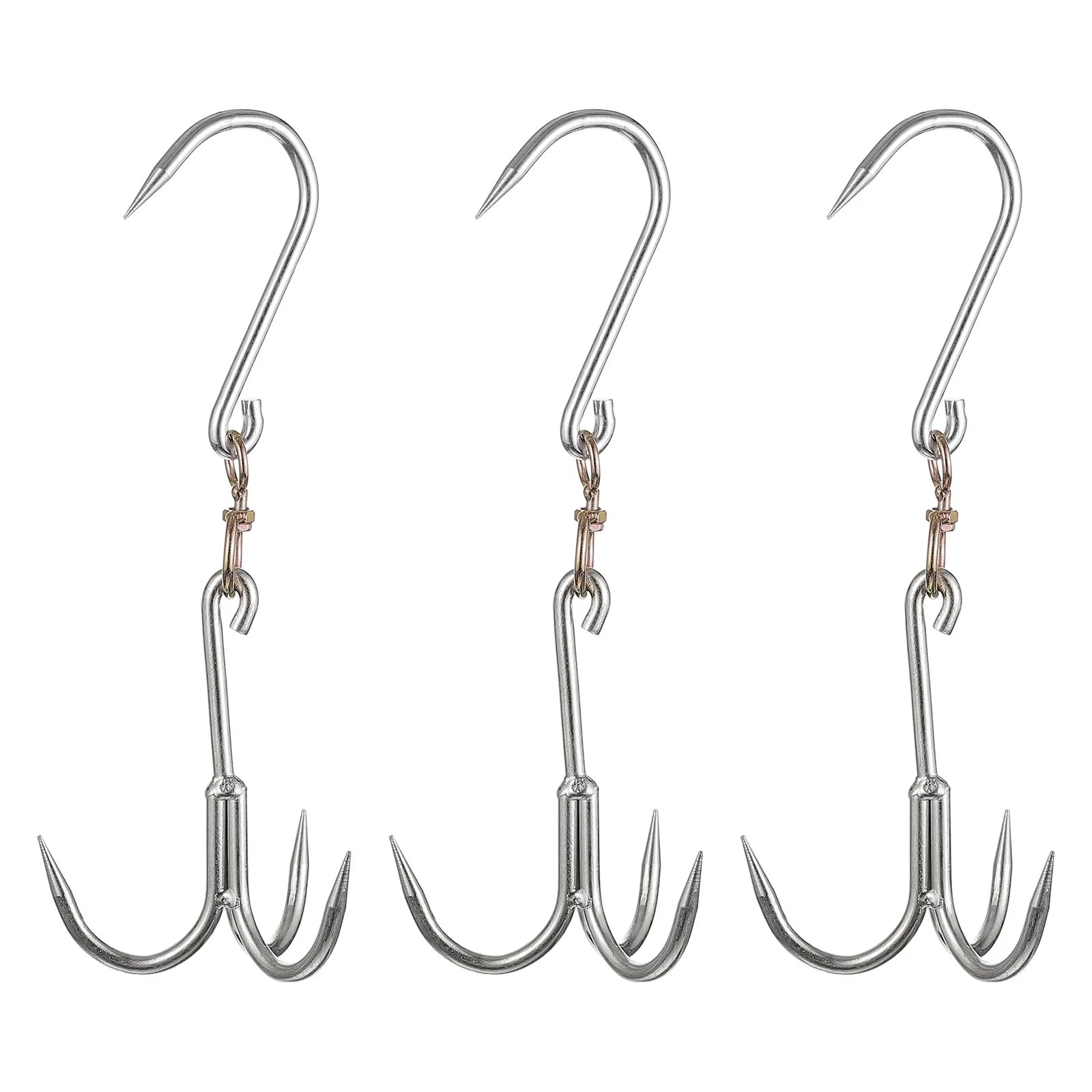 Uxcell 13.9'' Swiveling Meat Hook, 0.33'' Thickness Galvanized Three Prong Meat Hooks, 3 Pack