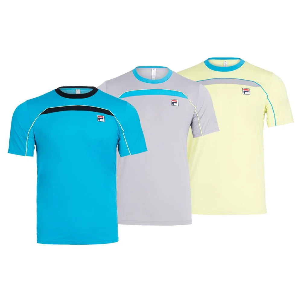 Fila Men`s Backspin Short Sleeve Tennis Top (  X-Large Lime/Ocean  )