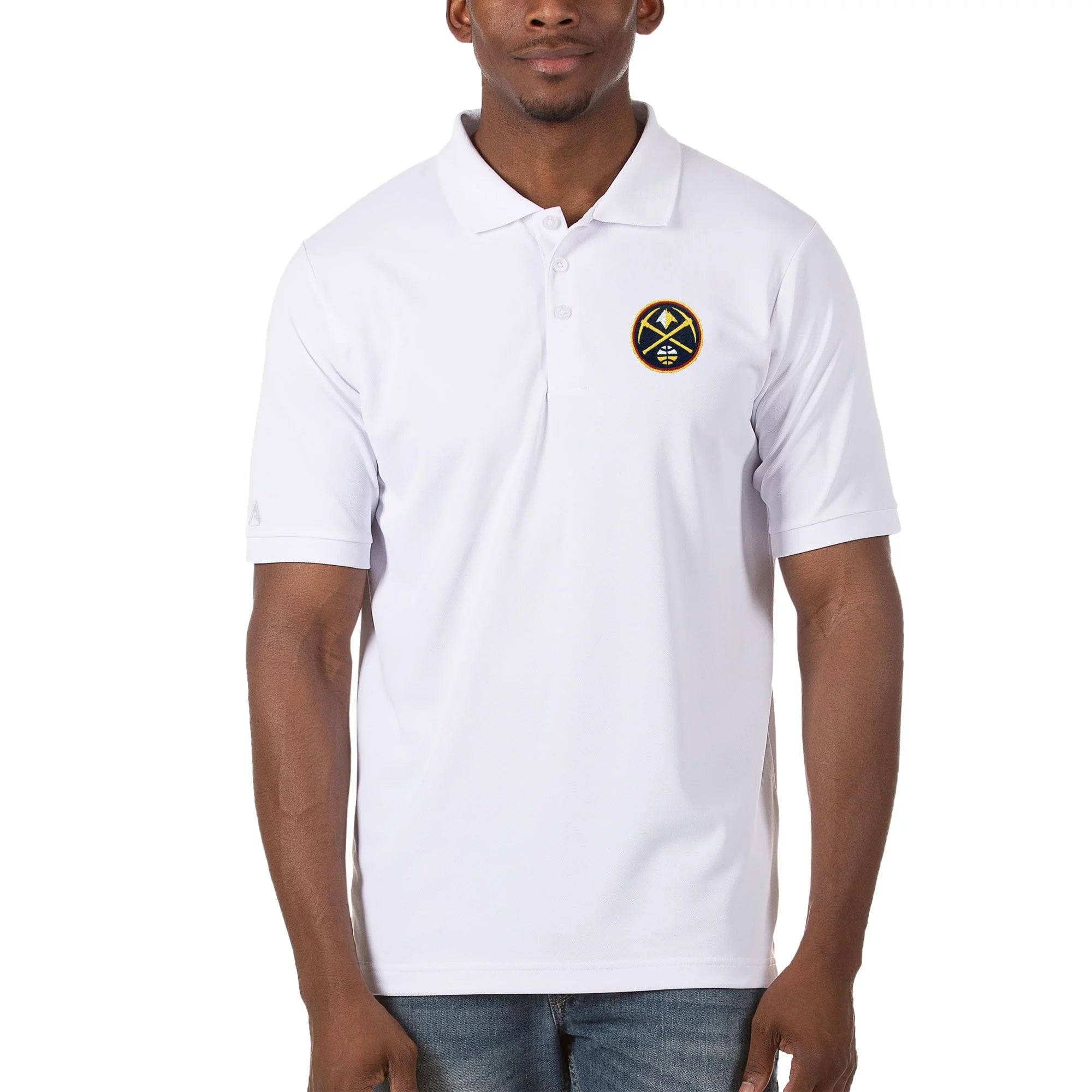 Men's Antigua White Denver Nuggets Legacy Pique Polo