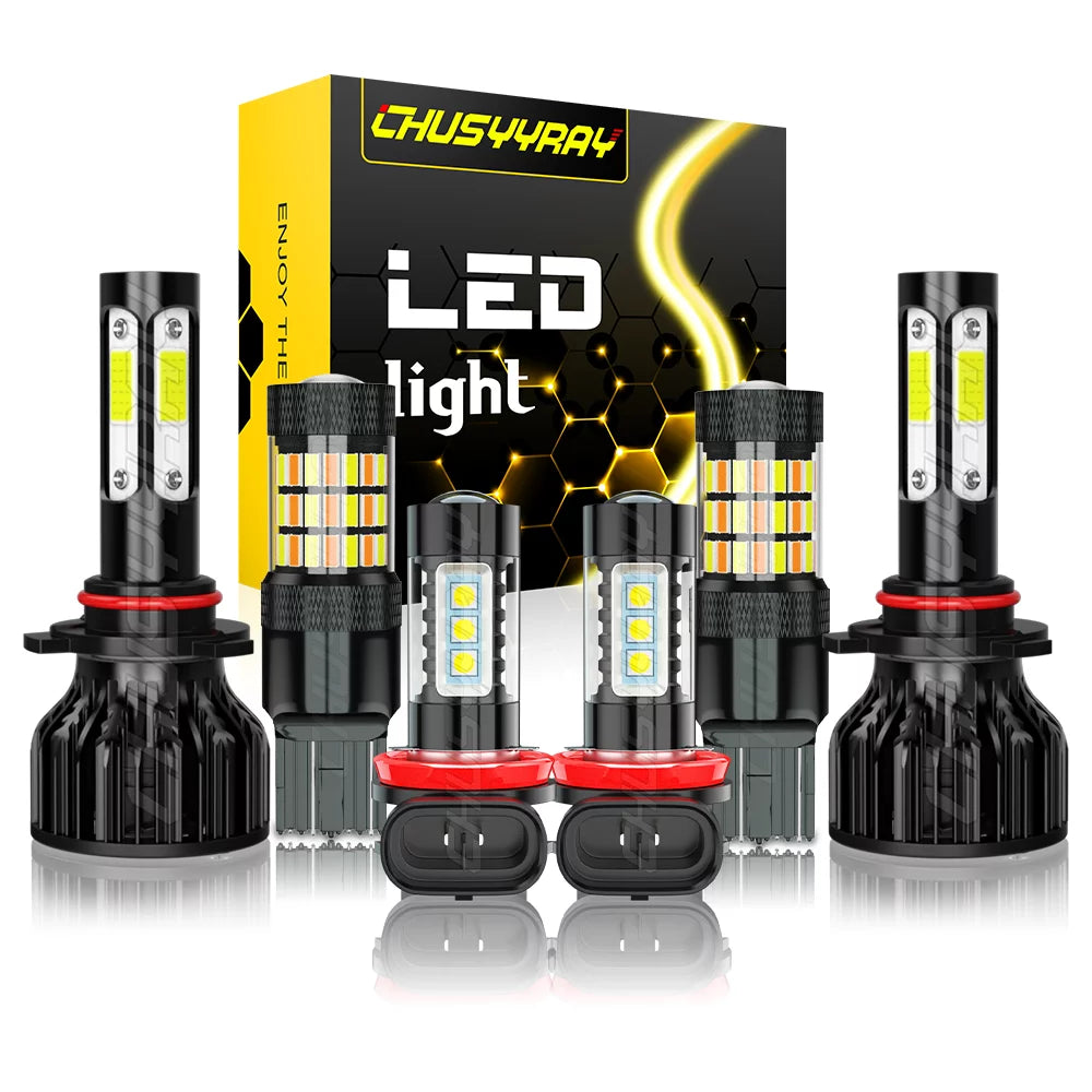 9012/HIR2 LED Headlight+7443 Daytime Running Light Bulb+H11/H8 Fog Lights Bright White£¬Pack of 6