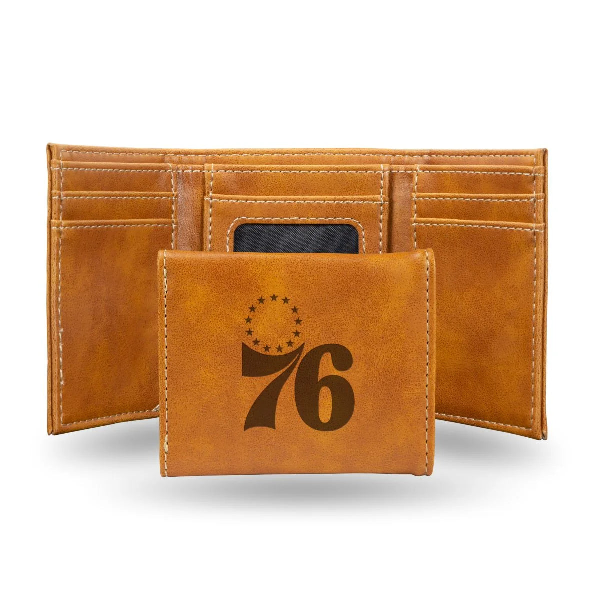 Rico Philadelphia NBA 76'ers Laser Engraved Brown Trifold Wallet, Sixers