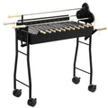 Homiyad Portable Charcoal BBQ Grills Steel Rotisserie Outdoor Cooking Height Adjustable with 4 Wheels Large / Small Skewers Portability for Patio, Backyard, Black