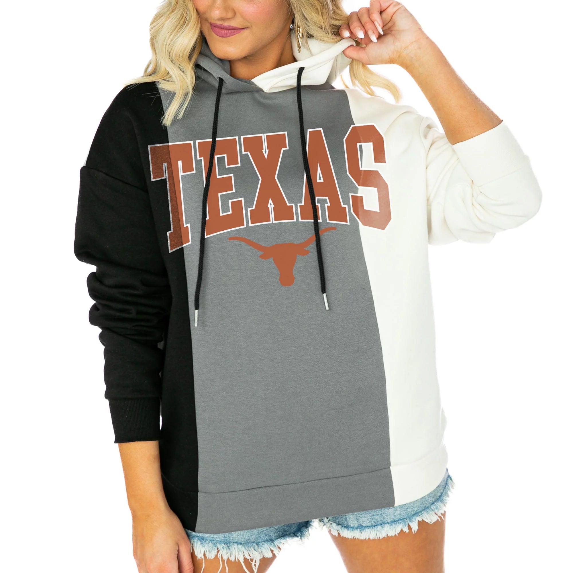 Women's Gameday Couture  Black/White Texas Longhorns Victory Tri-Color Pullover Hoodie