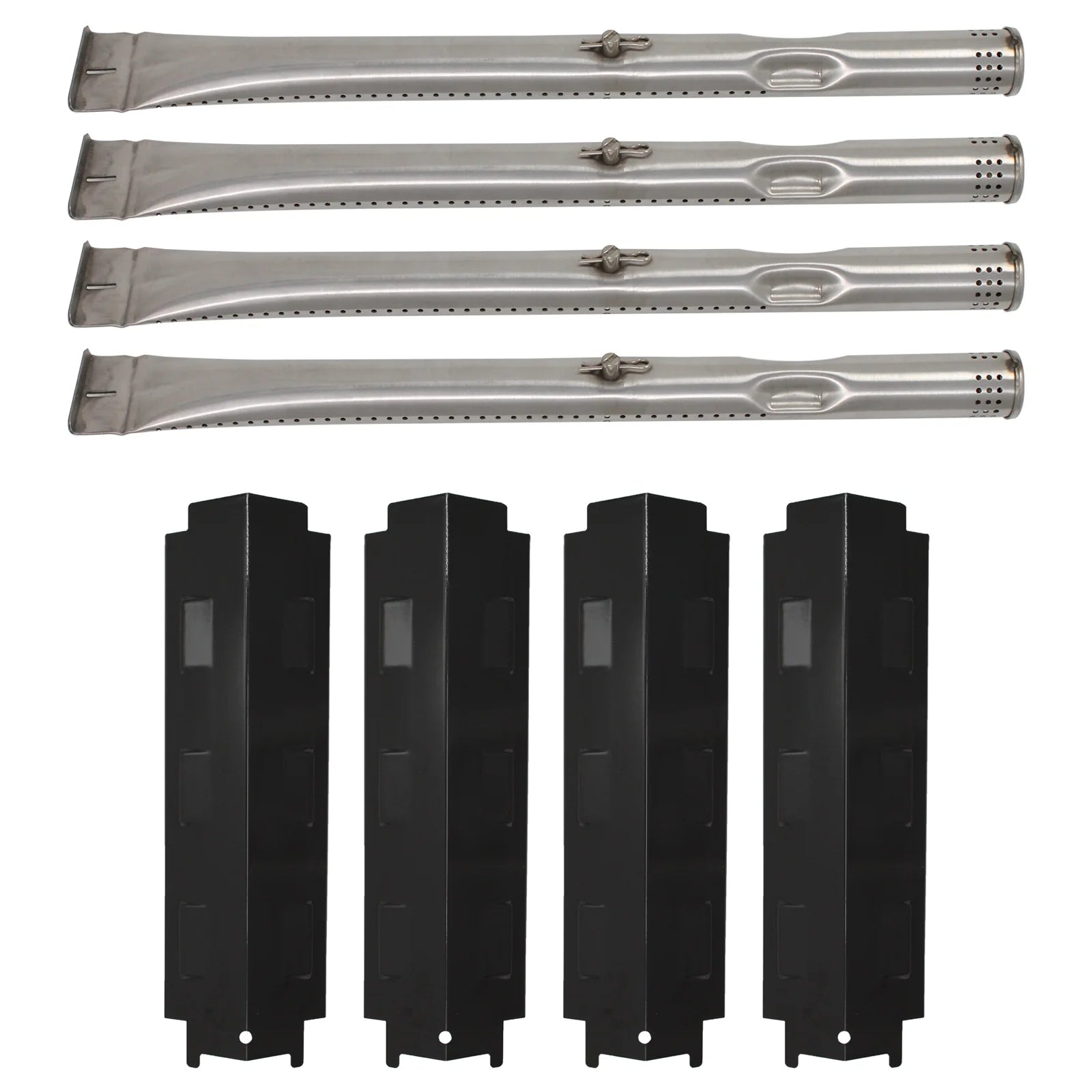 4-Pack BBQ Gas Grill Tube Burner & Heat Shield Plate Tent Replacement Parts for Charbroil 463322613 - Compatible Barbeque Stainless Steel Pipe Burners & Flame Tamer, Guard, Deflector, Flavorizer Bar