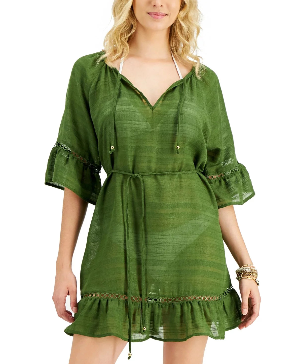 Miken OLIVE Juniors' Belted Ruffle Cover-up Dress, US X-Large