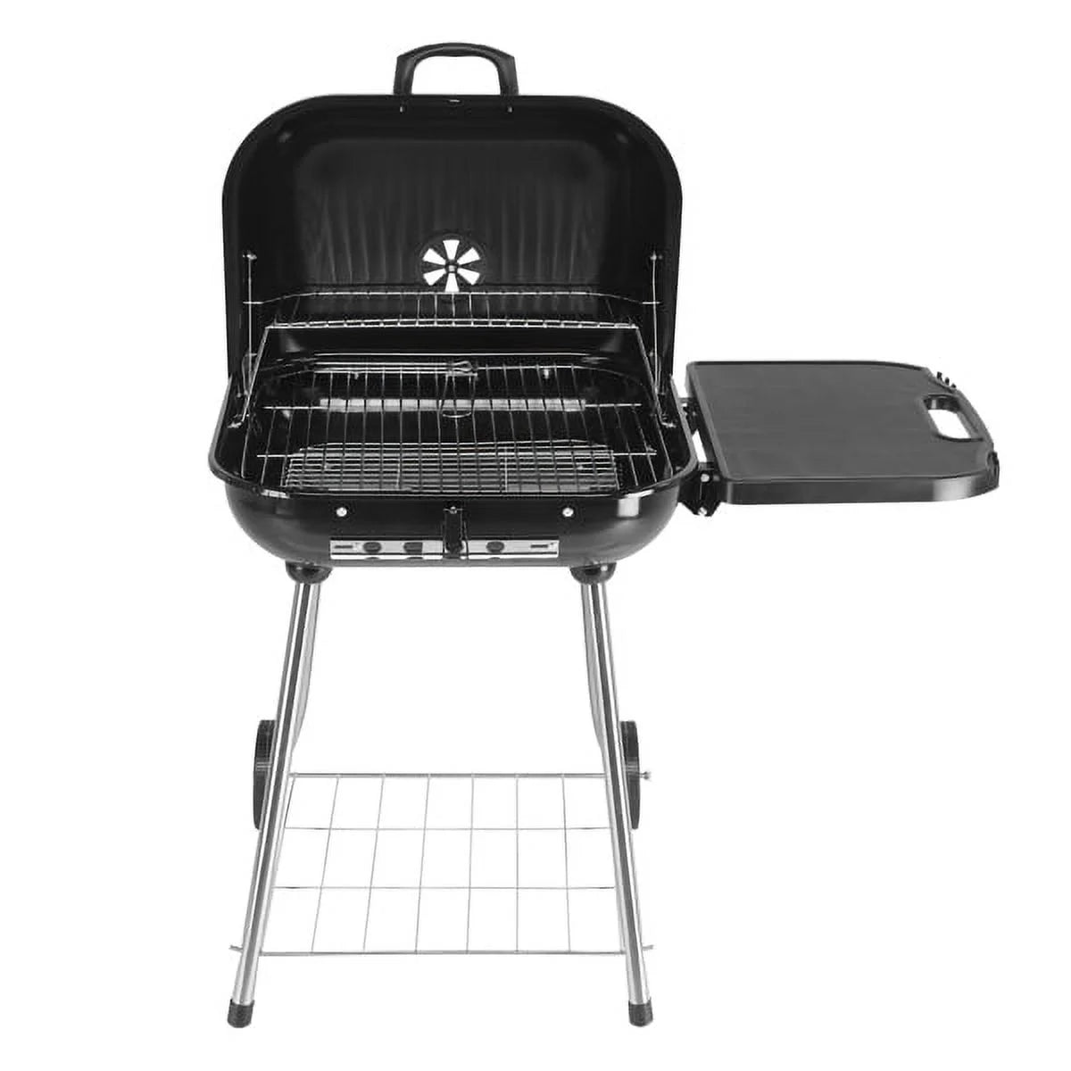 SYTHERS 28 Portable Charcoal Grill with Wheels, Outdoor Cooking Barbecue Camping BBQ Smoker with Adjustable Vents on Lid & Foldable Side Shelf, for Patio Backyard Picnic
