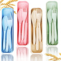 Xamile 4 Set Wheat Straw Cutlery Portable Cutlery Spoon Knife Fork Tableware Set With Case For Kids Adults Travel Picnic Camping Daily Use (4 Color)
