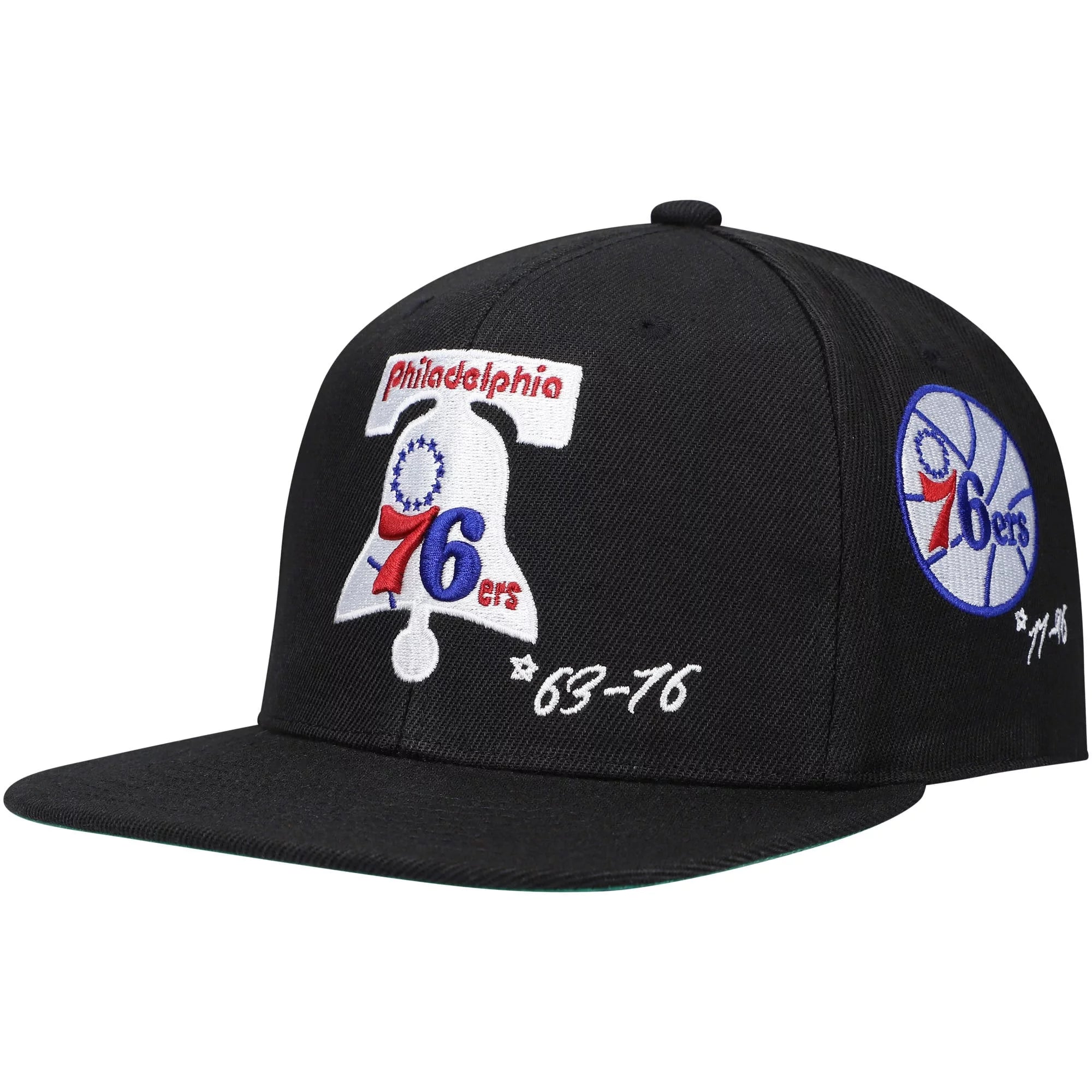 Men's Mitchell & Ness Black Philadelphia 76ers Hardwood Classics Timeline Fitted Hat