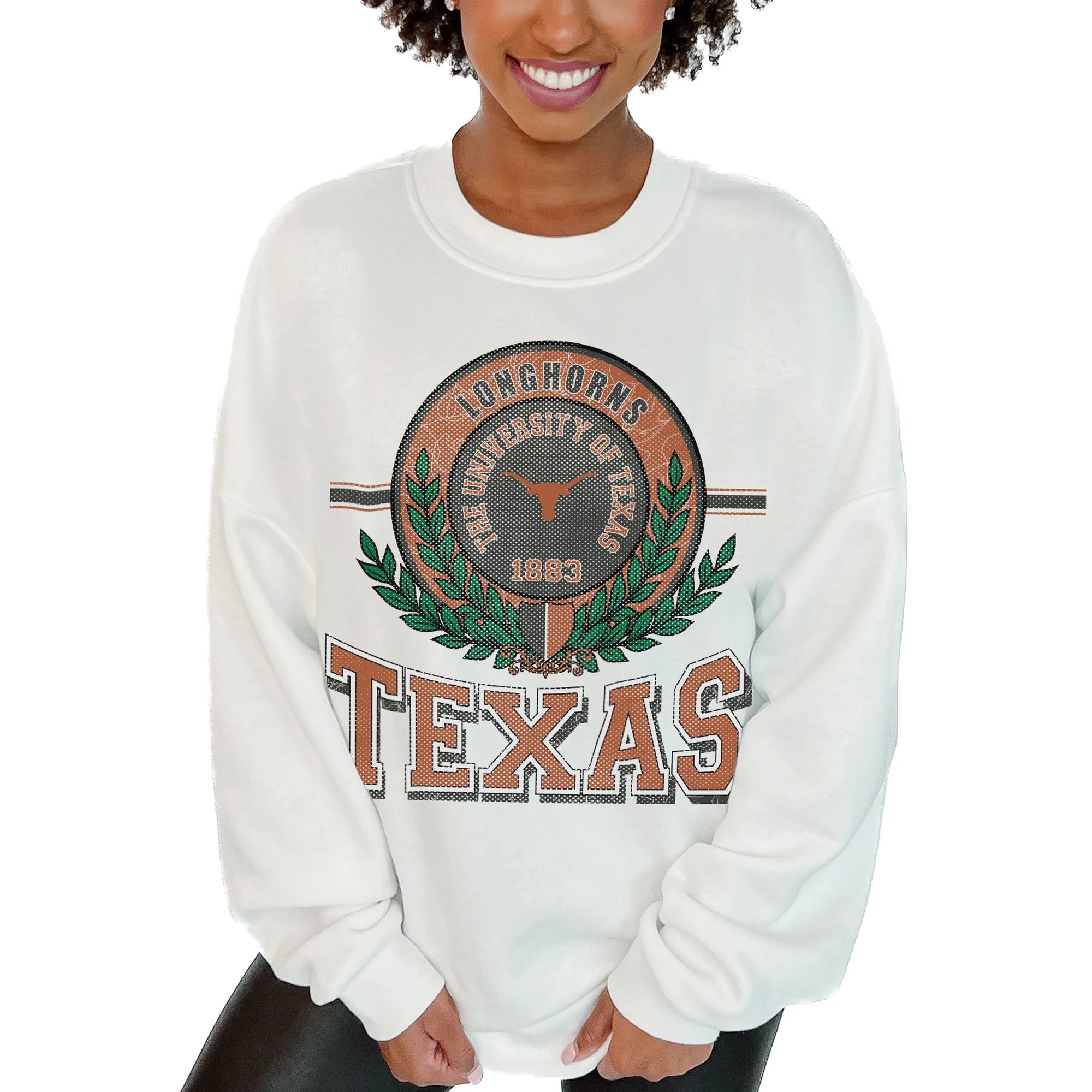 Women's Gameday Couture  White Texas Longhorns Hot Shot Fleece Pullover Sweatshirt