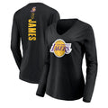 Women's Fanatics Branded LeBron James Black Los Angeles Lakers #6 Playmaker Name & Number Long Sleeve V-Neck T-Shirt