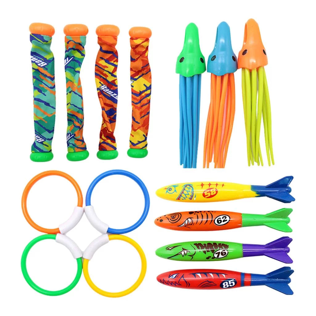 Water Diving Toys Swimming Pool Toys Set for Party Game Gifts Dive Rings Pool Fish Sinking Toys Set Training Toys Grab Toy - 15pcs style 1