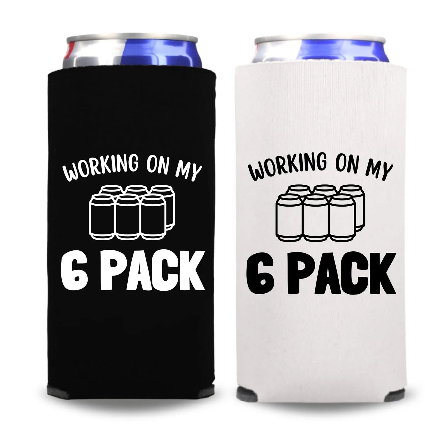 Funny Skinny Cooler, Working On My 6 Pack, Funny Spiked Seltzer Coolies Drink Accessory, Funny Slim Spiked Seltzer Gift, Party Favors (2Pack (1 Black & 1 White))