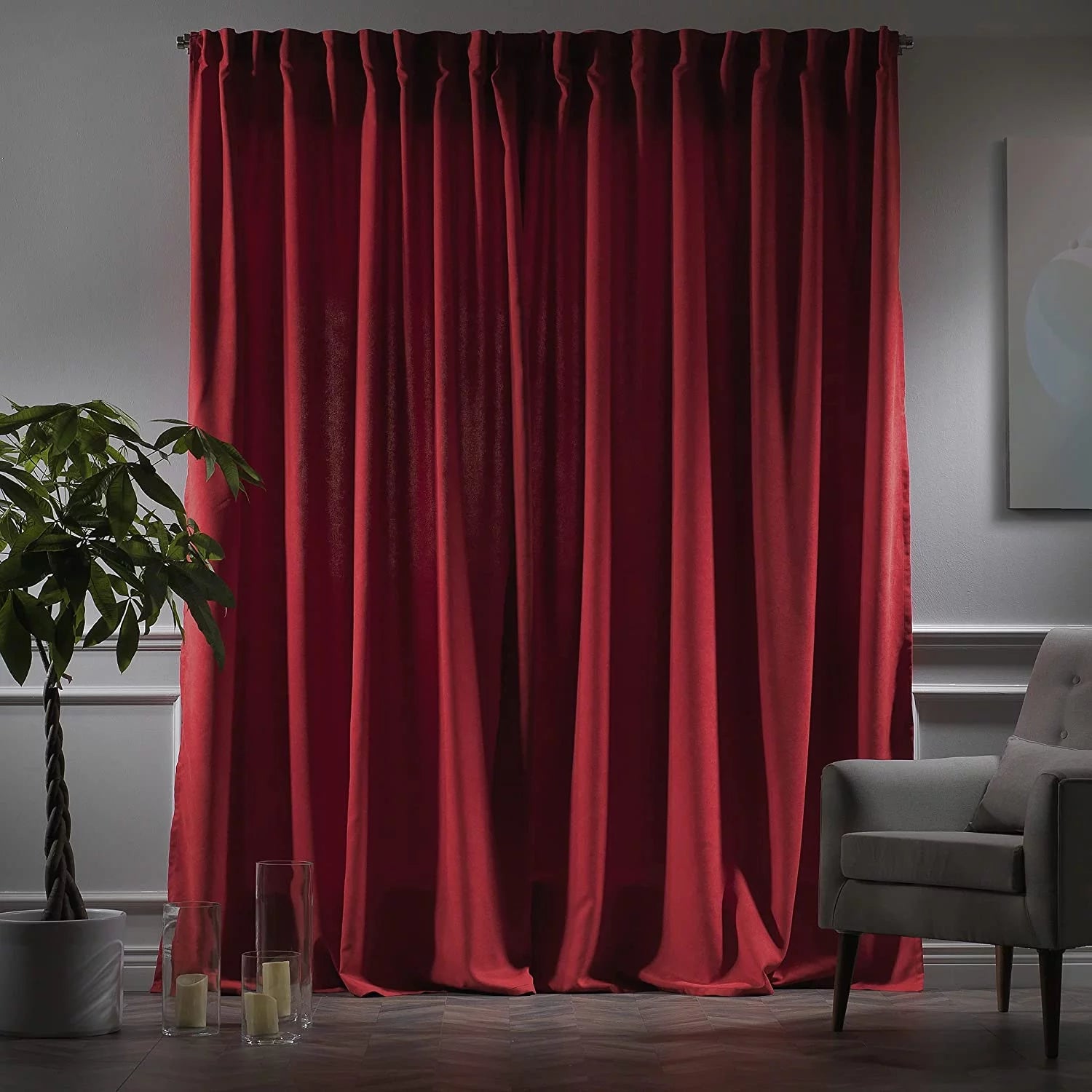 52x84 Solid Color Curtains Home Decorative Hanging Back Tap, Nursery Room Bedroom Kitchen Office Windows Home Decaration, Red