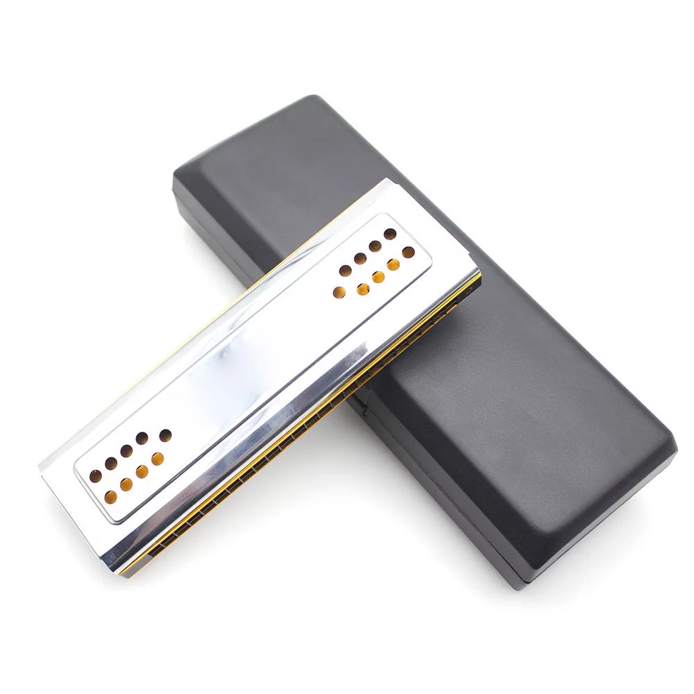 Swan 2-in-1 Dual-sided Tremolo Harmonica Mouth Organ Dural Key of C&G 24 Double Holes Reed Wind Instrument with Padded Box Cleaning Cloth