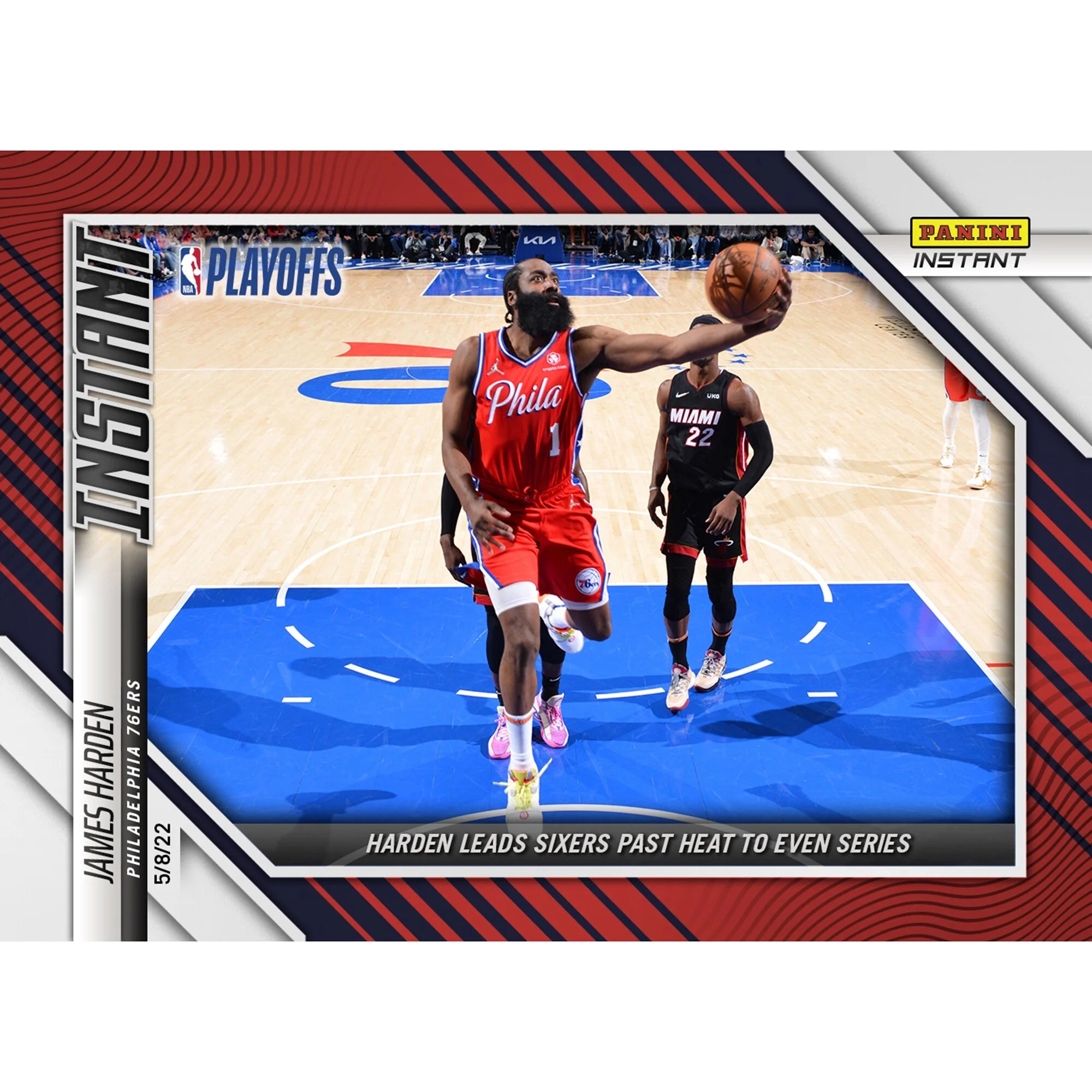 James Harden Philadelphia 76ers Fanatics Exclusive Parallel Panini Instant Harden Leads Sixers Past Heat to Even Series Single Trading Card - Limited Edition of 99