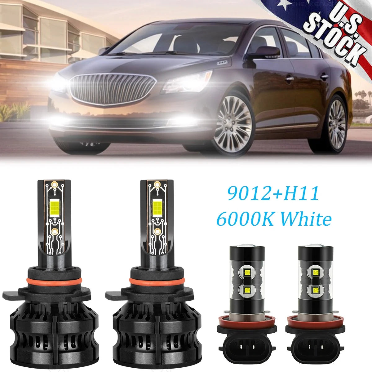 LED Headlight + Fog Light 4*Bulbs Combo Kit For Buick LaCrosse 2014 2015 2016