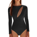 WEAIXIMIUNG Women Swimsuits 2 Piece Shorts Women Monkini Swimsuit Long Sleeve Swimsuit Surfing Beach Holiday Swimsuit Black L