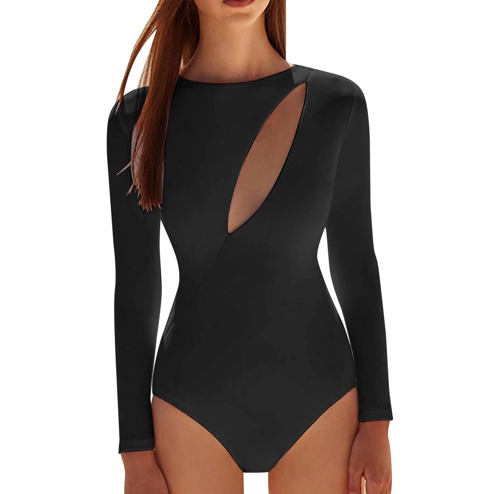 WEAIXIMIUNG Women Swimsuits 2 Piece Shorts Women Monkini Swimsuit Long Sleeve Swimsuit Surfing Beach Holiday Swimsuit Black L