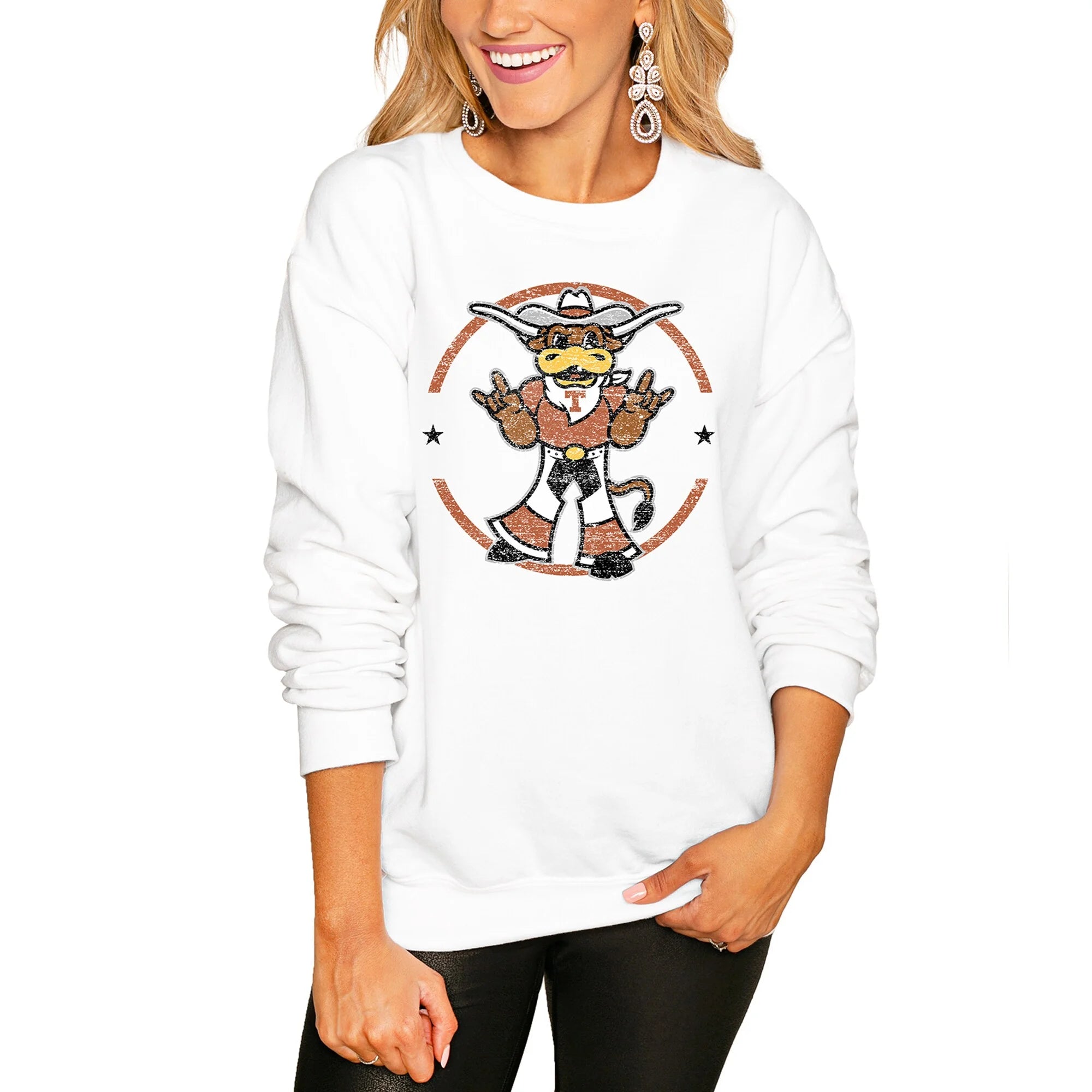 Women's White Texas Longhorns End Zone Pullover Sweatshirt