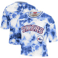 Women's Mitchell & Ness Royal/White Philadelphia 76ers Hardwood Classics Tie-Dye Cropped T-Shirt