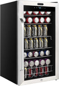 QYANG BR-1211DS Beverage Refrigerator and Cooler, Mini Fridge with Glass Door, Lock, Digital Control and Internal Fan, 3.4 cu. ft, Stainless Steel