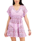 Miken Junior's Lace Cold Shoulder Swim Cover Up Swimsuit Purple Size Large
