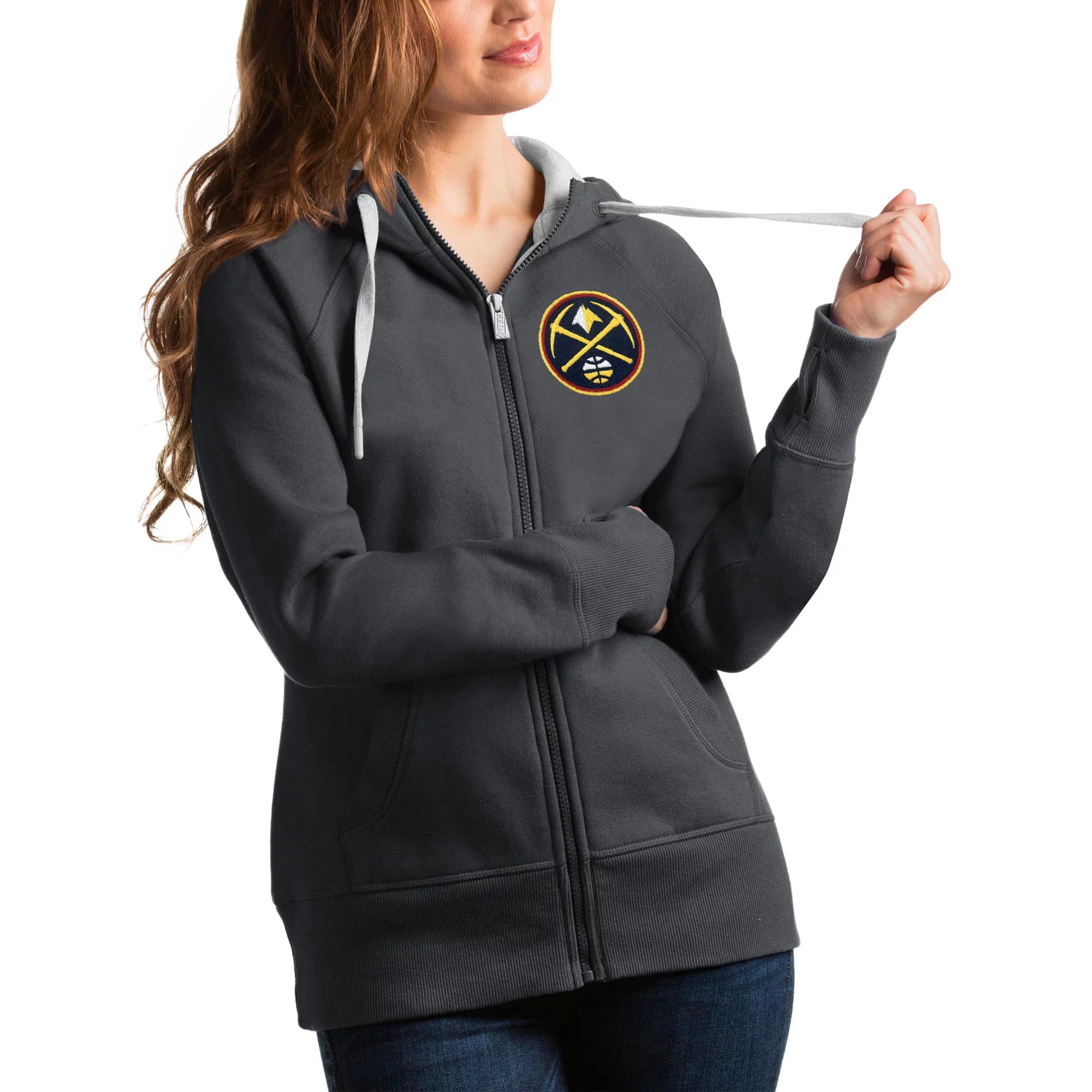 Women's Antigua Charcoal Denver Nuggets Victory Full-Zip Hoodie