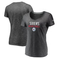 Women's Fanatics Branded Charcoal Philadelphia 76ers Double-Fade Space-Dye V-Neck T-Shirt