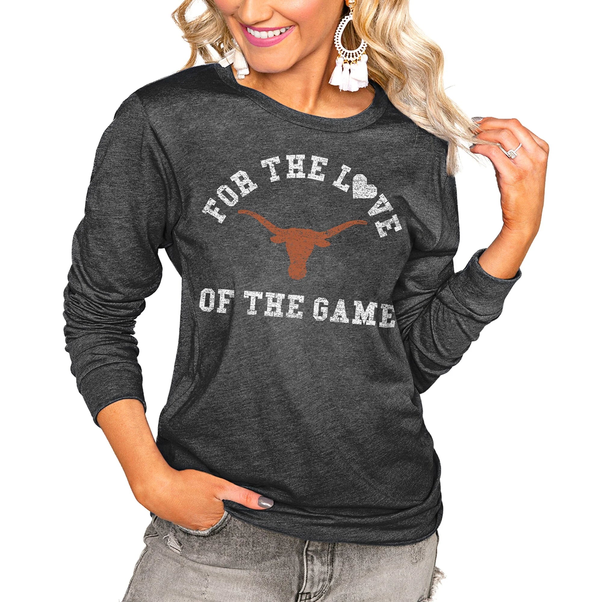 Women's Charcoal Texas Longhorns For the Love Luxe Boyfriend Long Sleeve T-Shirt