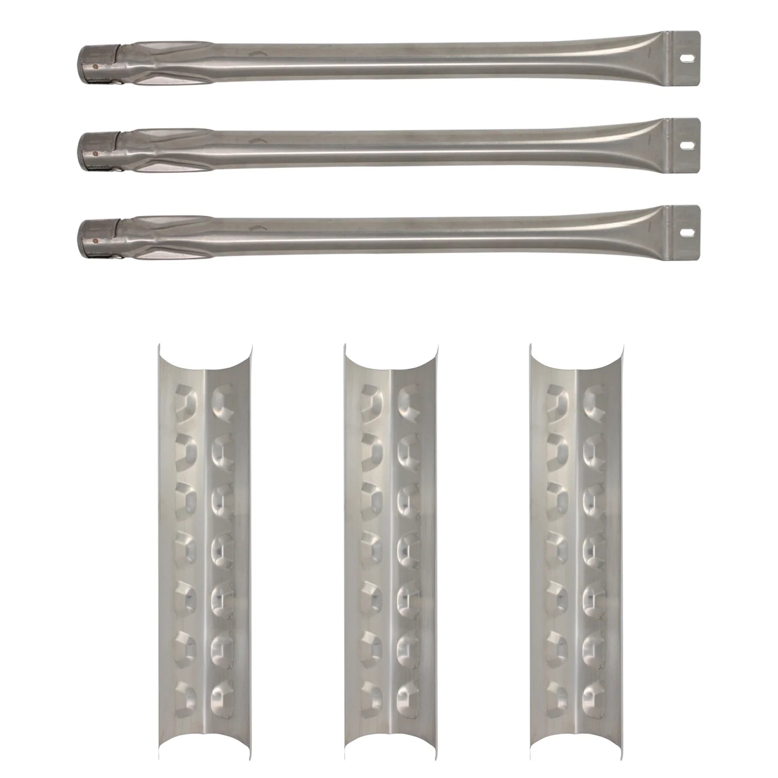 3-Pack BBQ Gas Grill Tube Burner & Heat Shield Plate Tent Replacement Parts for Master Forge 3218LTM - Compatible Barbeque Stainless Steel Pipe Burners & Flame Tamer, Guard, Deflector, Flavorizer Bar