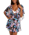 Miken TROPICAL FLORAL Print Smocked Waist Cover-up, US Large