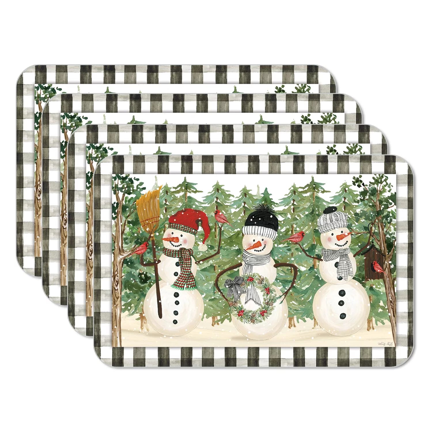 CounterArt Plaid Snowmen 4-Pack Reversible Flexible Plastic Tabletop Placemats