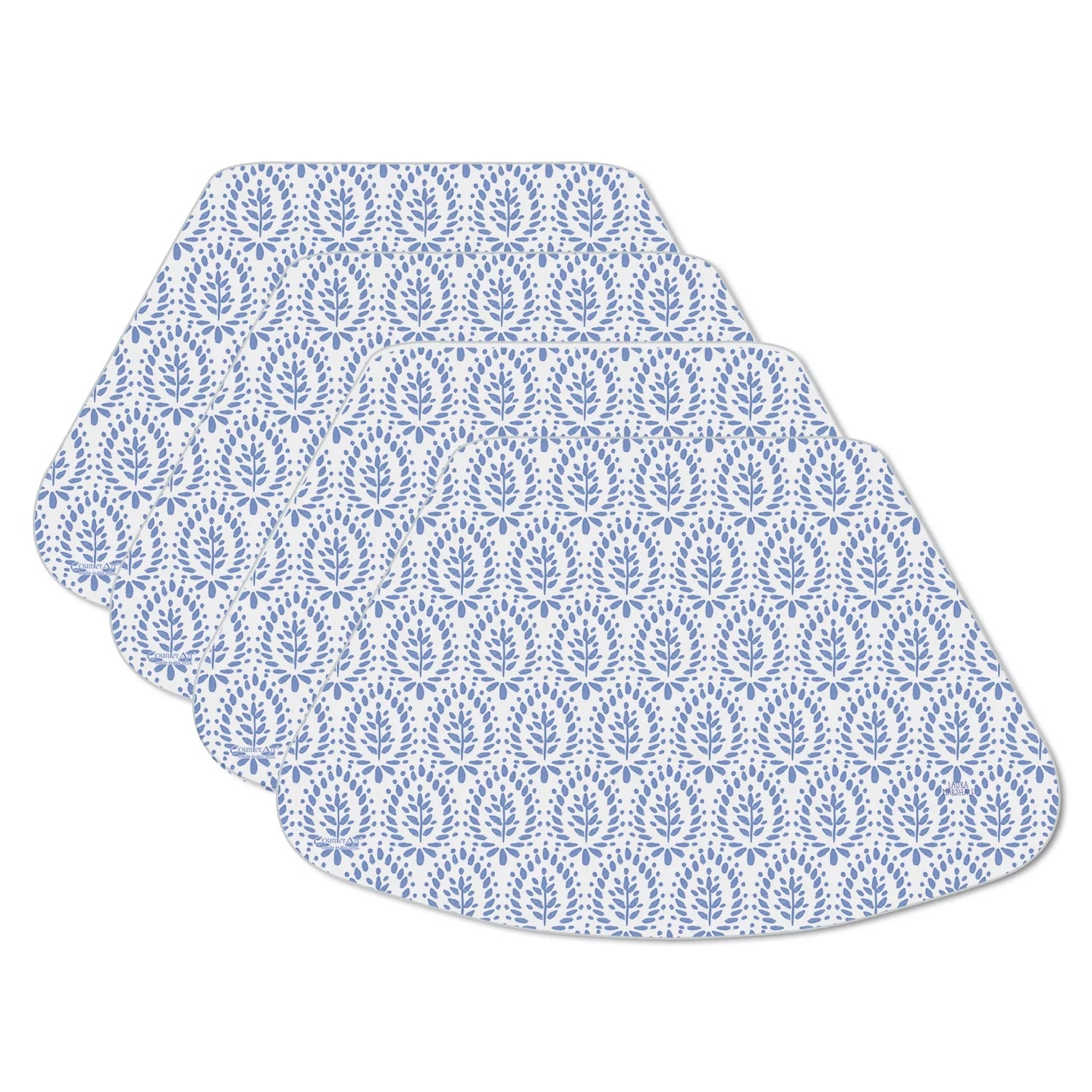 CounterArt Blue Designs Wedge Shaped Reversible Easy Care Flexible Plastic Placemat 4 Pack 17.75¡± by 11.25¡±