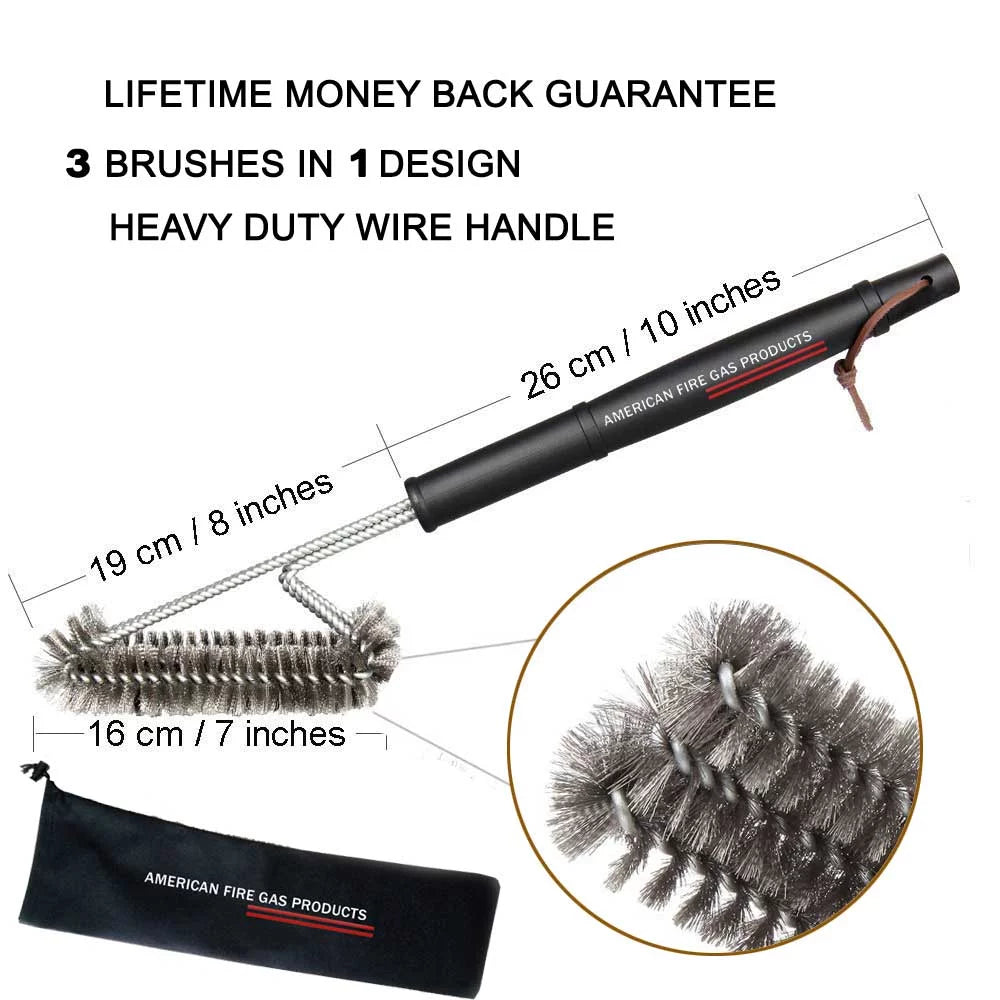 18- 3 in 1 Steel Brushe - Heavy Duty Barbecue Cleaner Tools, Gas, Electric, Smoker BBQ Grills