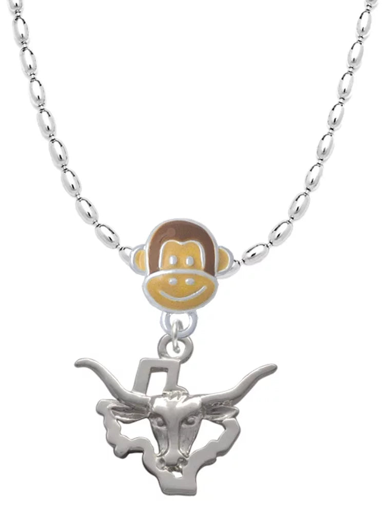 Delight Jewelry Silvertone Longhorn - Texas Mia Monkey Charm Necklace