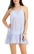 Miken Women's Juniors' High-Neck Tiered Cover-Up Dress  Swimsuit Blue Size L
