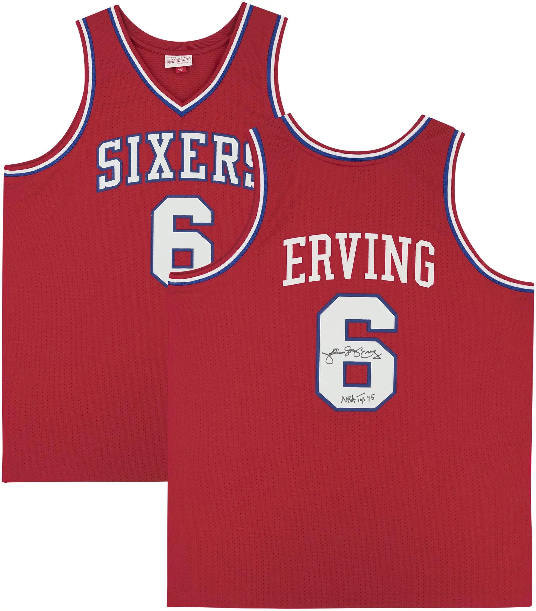 Julius Erving Philadelphia 76ers Autographed Red Mitchell & Ness 1982-1983 Authentic Jersey with NBA Top 75 Inscription - Fanatics Authentic Certified